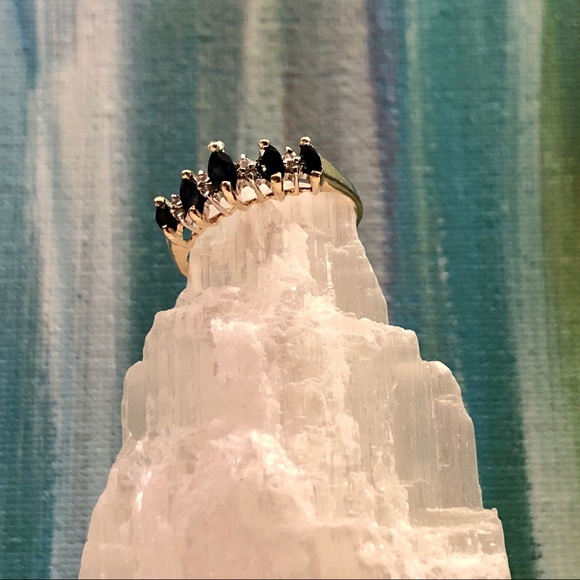 Genuine 14K Gold Sapphire & Diamond Wedding Ring - Picture 13 of 16